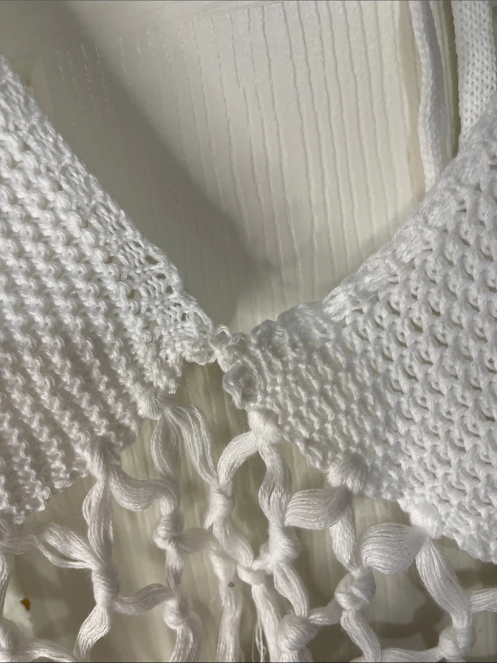 Cupshe Bohemian White Crochet Knit 2 Piece Swim Fringe Coverup size Medium